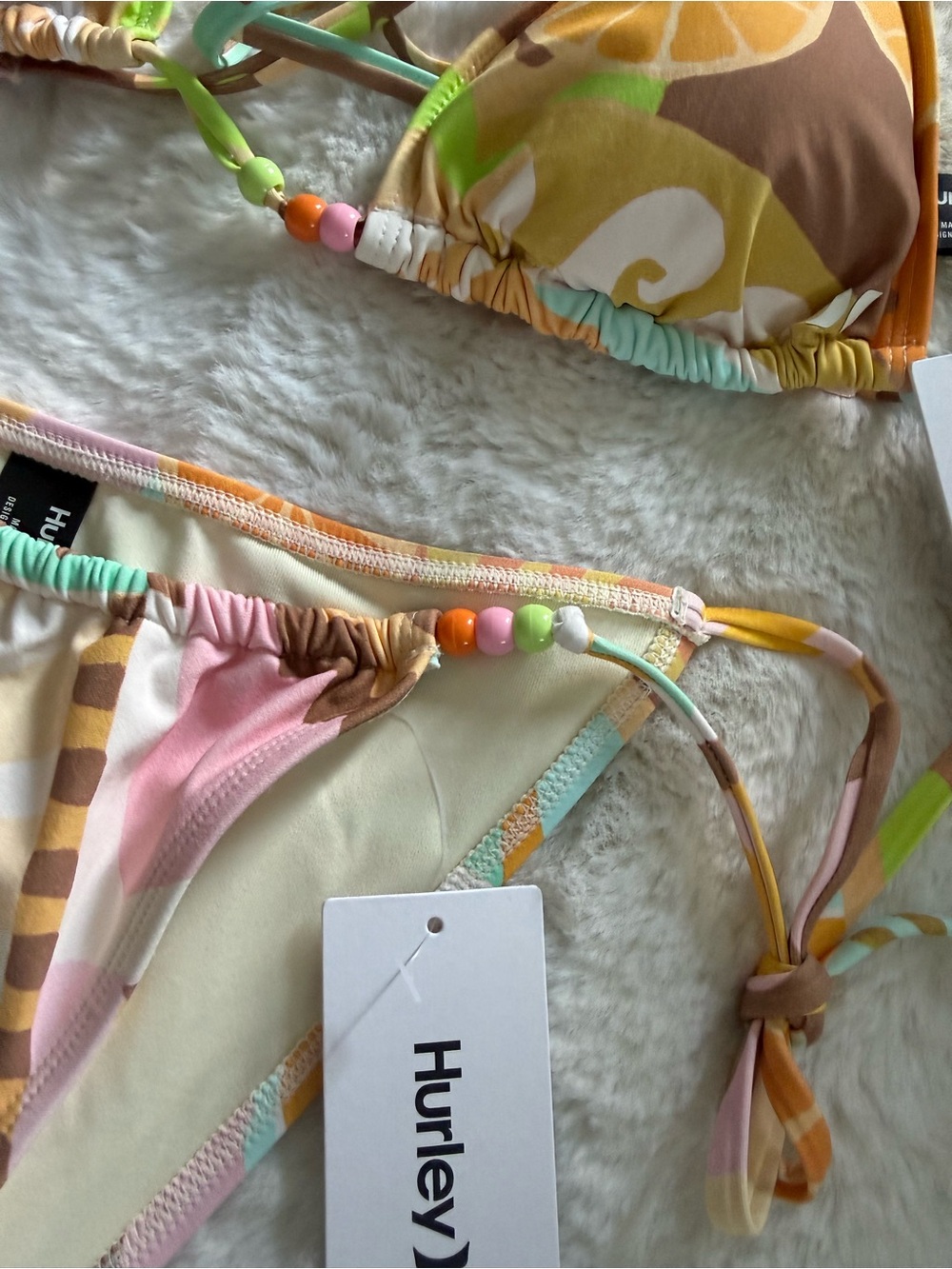 NWT Hurley Pastel Pink Multi-Print Tie-Side Bikini Set - Picture 5 of 8